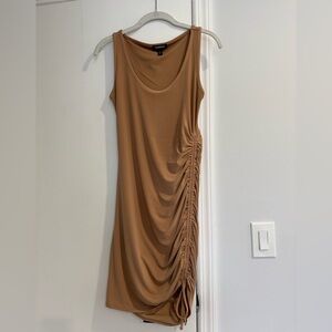 Express Tan Ruched Mini Adjustable Bodycon Dress